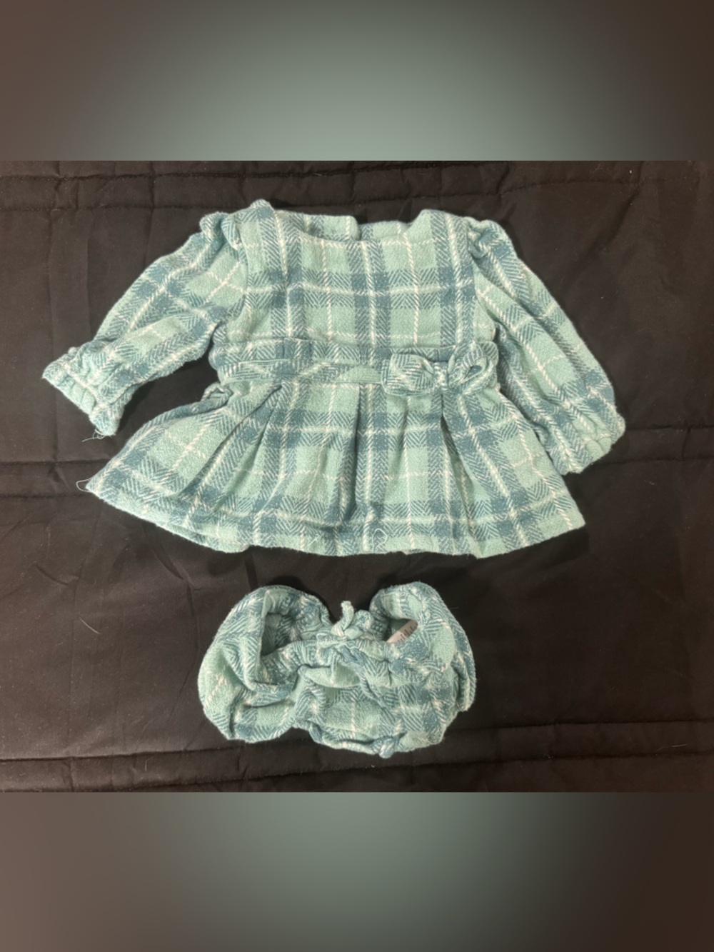 cupcakes & cashmere Teal Plaid Baby Dress with diaper cover